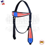 Western Headstall Horse Tack Leather Bridle Hand Paint Us Flag Hilason