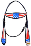 Western Headstall Horse Tack Leather Bridle Hand Paint Us Flag Hilason