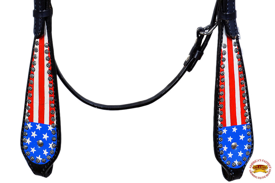 HILASON Western Headstall Horse Tack Leather Bridle Hand Paint Us Flag | for Horses Headstalls