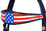HILASON Western Headstall Horse Tack Leather Bridle Hand Paint Us Flag | for Horses Headstalls