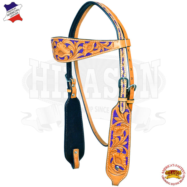Hilason Western Horse Headstall Bridle American Leather Tan Floral Carved - Uhorse