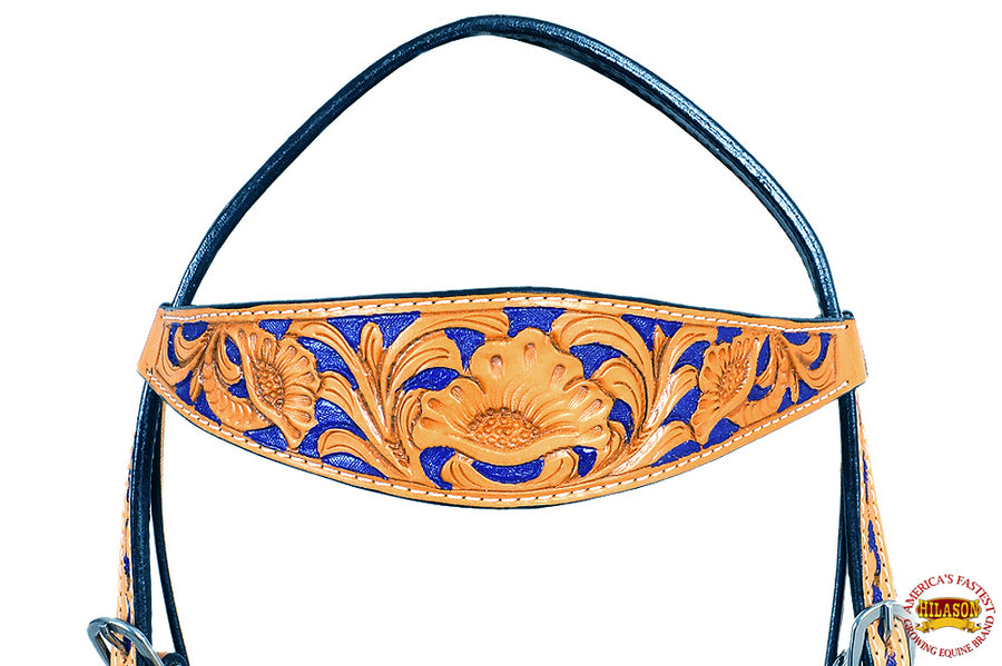 HILASON Western Horse Headstall Bridle American Leather Tan Floral Carved | for Horses Headstalls