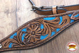 HILASON Western Horse Leather Headstall & Breast Collar Set Floral Brown Turquoise Inlay