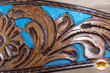 HILASON Western Horse Leather Headstall & Breast Collar Set Floral Brown Turquoise Inlay