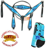 S- Hilason Horse Headstall Breast Collar Classic Equine Boots Scroll