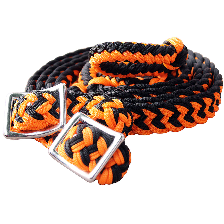 1" X 8Ft Hilason Braided Poly Horse Barrel Reins Flat with Easy Grip Knots - Uhorse