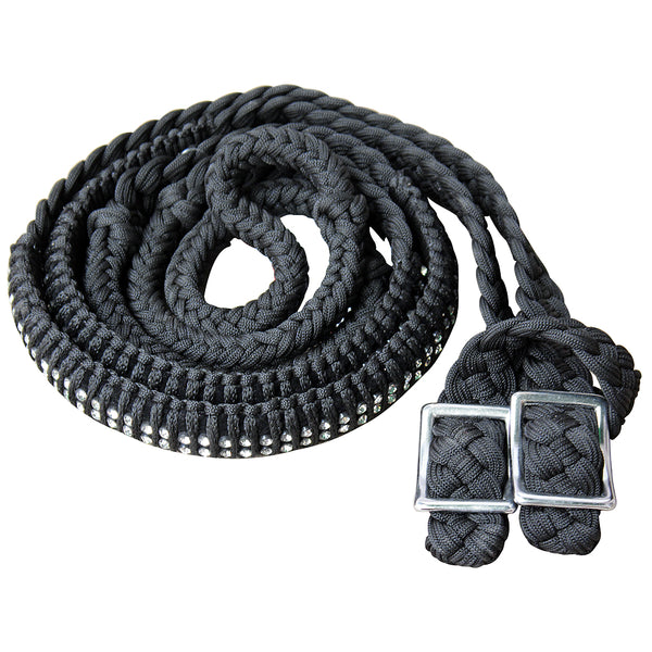 1" X 8Ft Hilason Braided Poly Horse Barrel Reins Flat Grip Knots Crystal - Uhorse