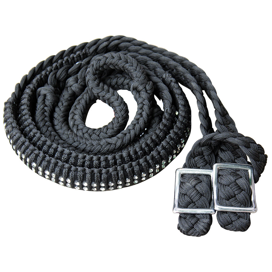 1" X 8Ft Hilason Braided Poly Horse Barrel Reins Flat Grip Knots Crystal - Uhorse