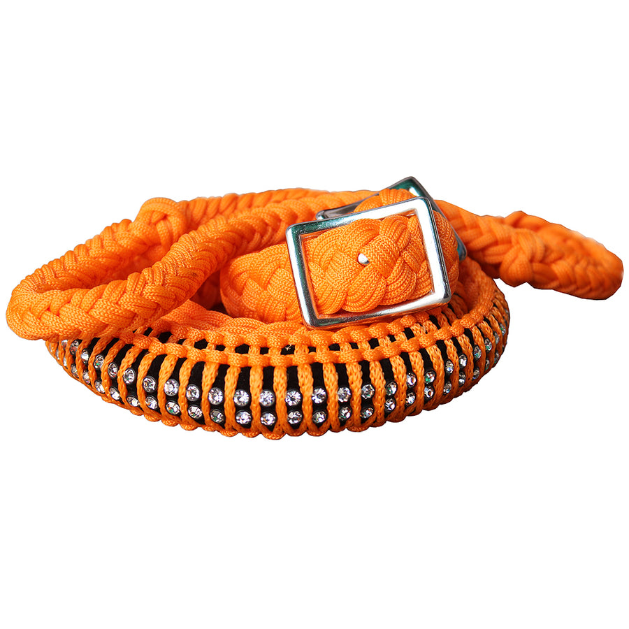 Orange leather braided belt with rhinestone studs - Uhorse
