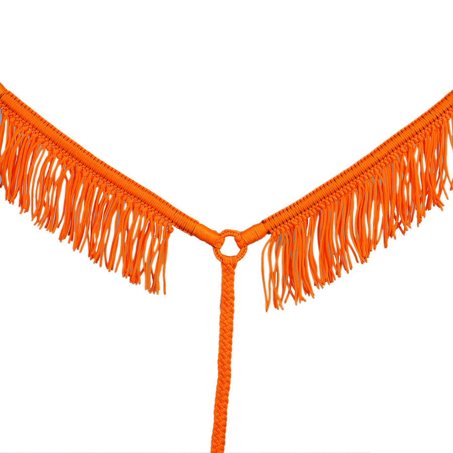 Orange Horse Breast Collar Flat Braided Paracord With Fringes - Uhorse