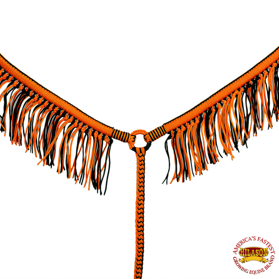 Orange / Black Horse Breast Collar Braided Paracord With Fringes Hilason - Uhorse