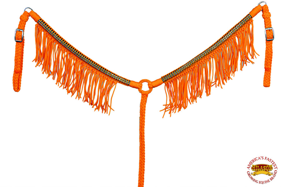 HIlason Horse Breast Collar Flat Braided Paracord Crystal Fringes Hilason