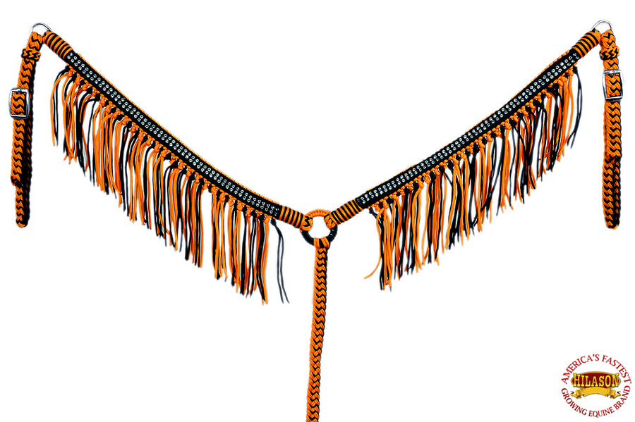 HIlason Horse Breast Collar Flat Braided Paracord Crystal Fringes Hilason