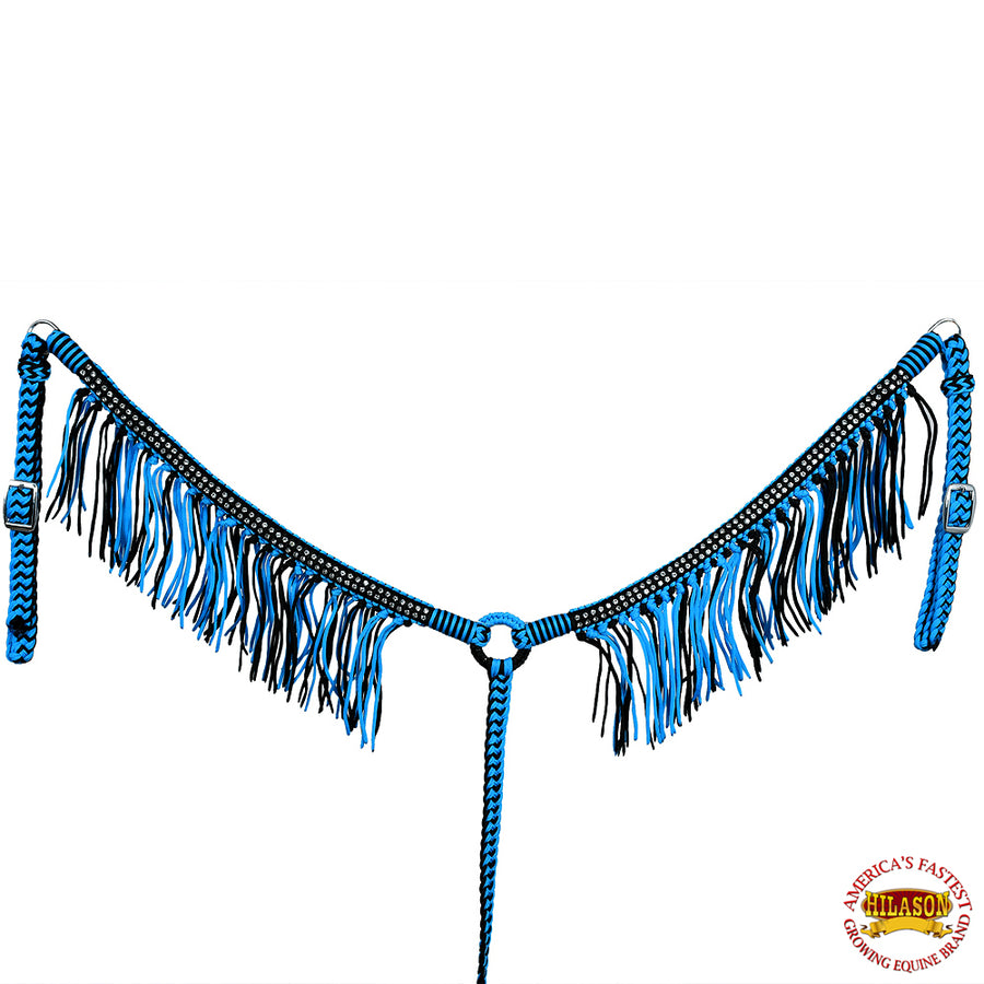 Turquoise Horse Breast Collar Braided Paracord Crystal Fringes Hilason - Uhorse