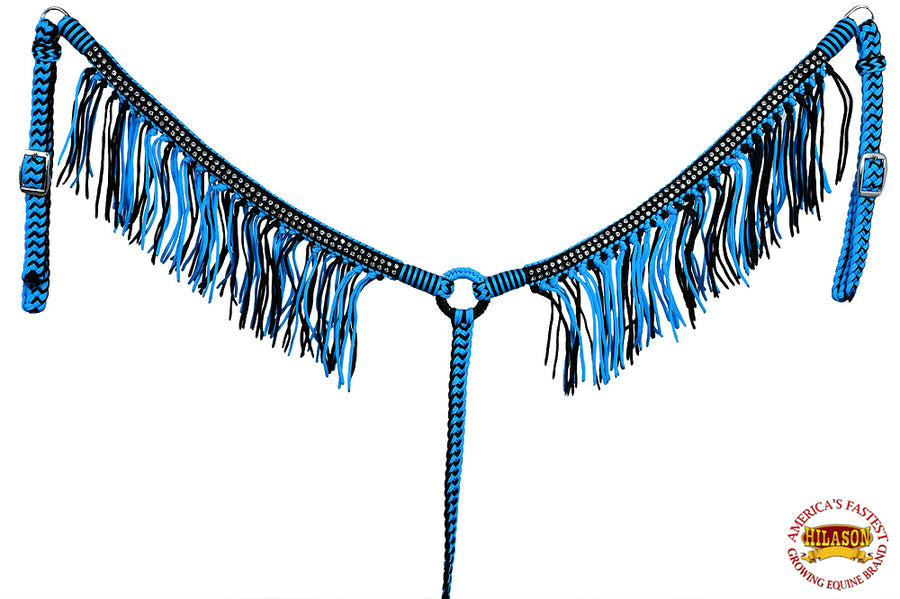 HIlason Horse Breast Collar Flat Braided Paracord Crystal Fringes Hilason