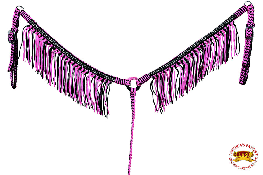 HIlason Horse Breast Collar Flat Braided Paracord Crystal Fringes Hilason