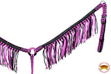 Black Horse Breast Collar Flat Braided Paracord Crystal Fringes Hilason