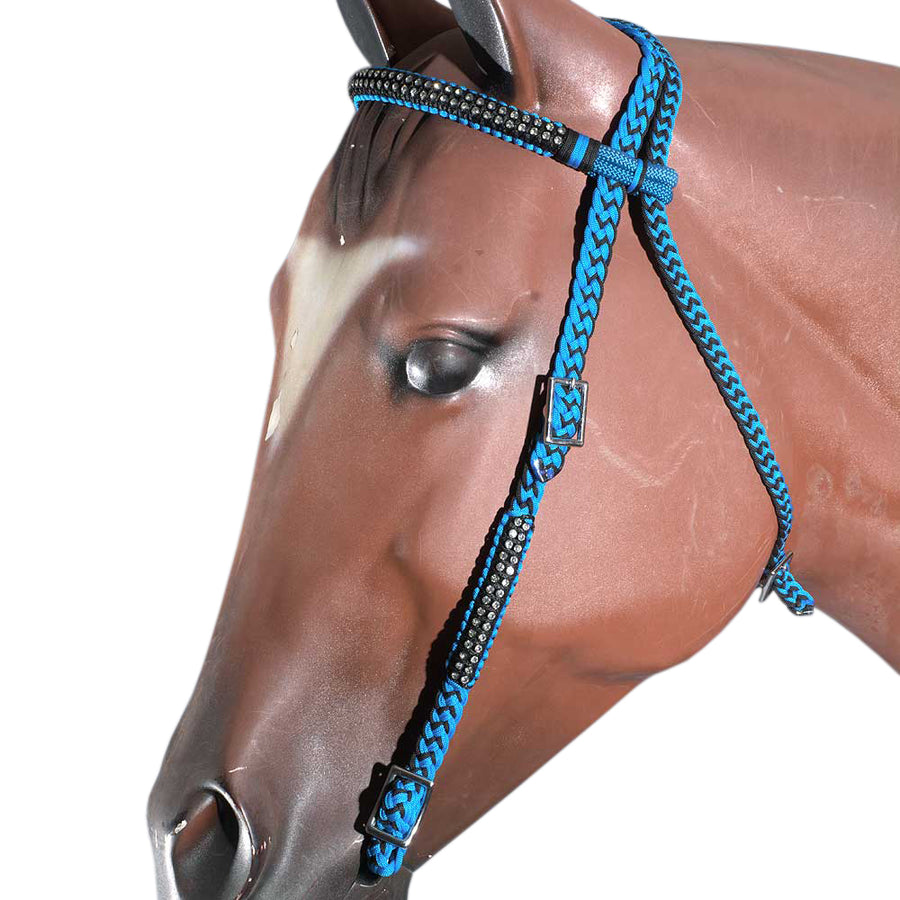 Blue and black studded leather horse breast collar - Uhorse