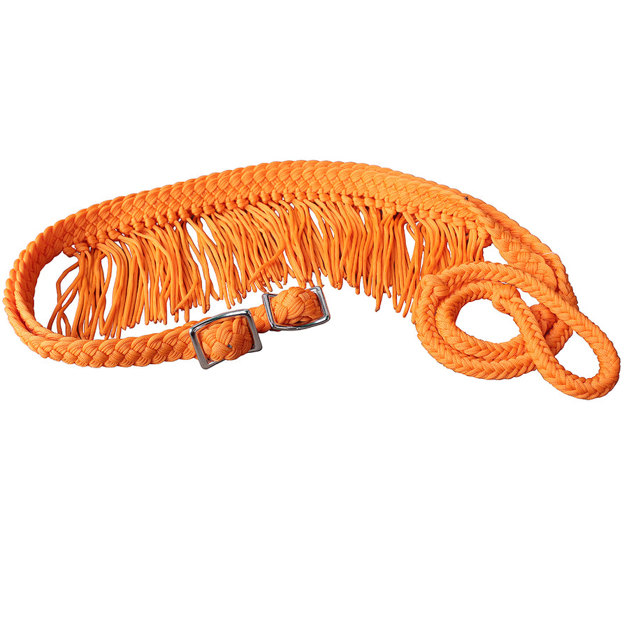 Orange nylon mecate reins with fringe and metal hardware - Uhorse