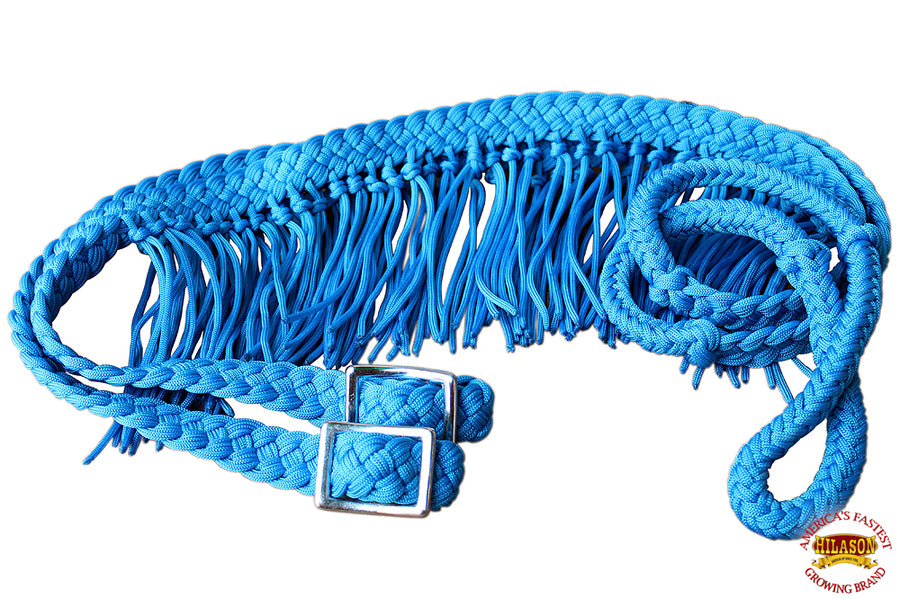 1" X 8Ft Hilason Braided Poly Barrel Horse Racing Reins Flat Grip Knots Fringe