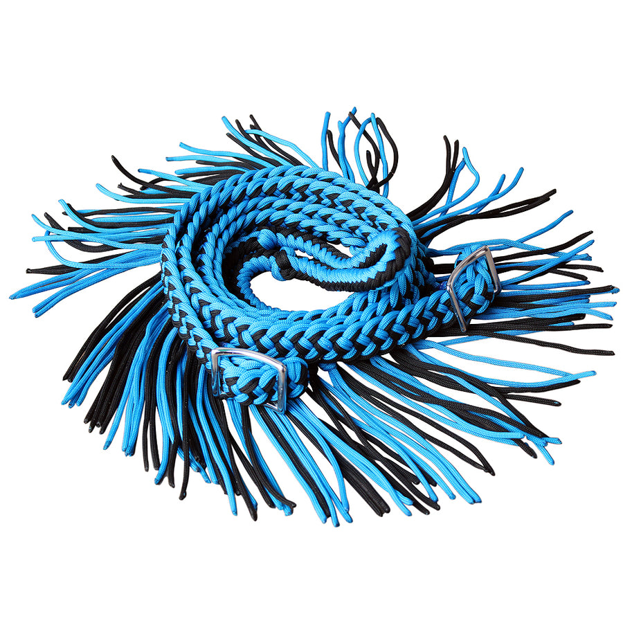 Blue and black nylon mecate reins with fringe - Uhorse