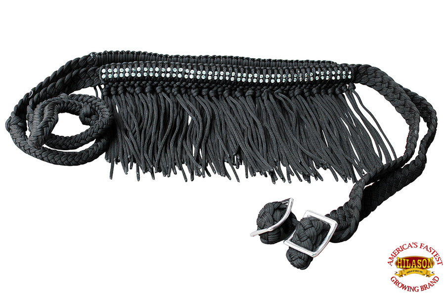 HILASON Braided Barrel Horse Racing Reins 1” x 8ft Crystal Center Band Fringes