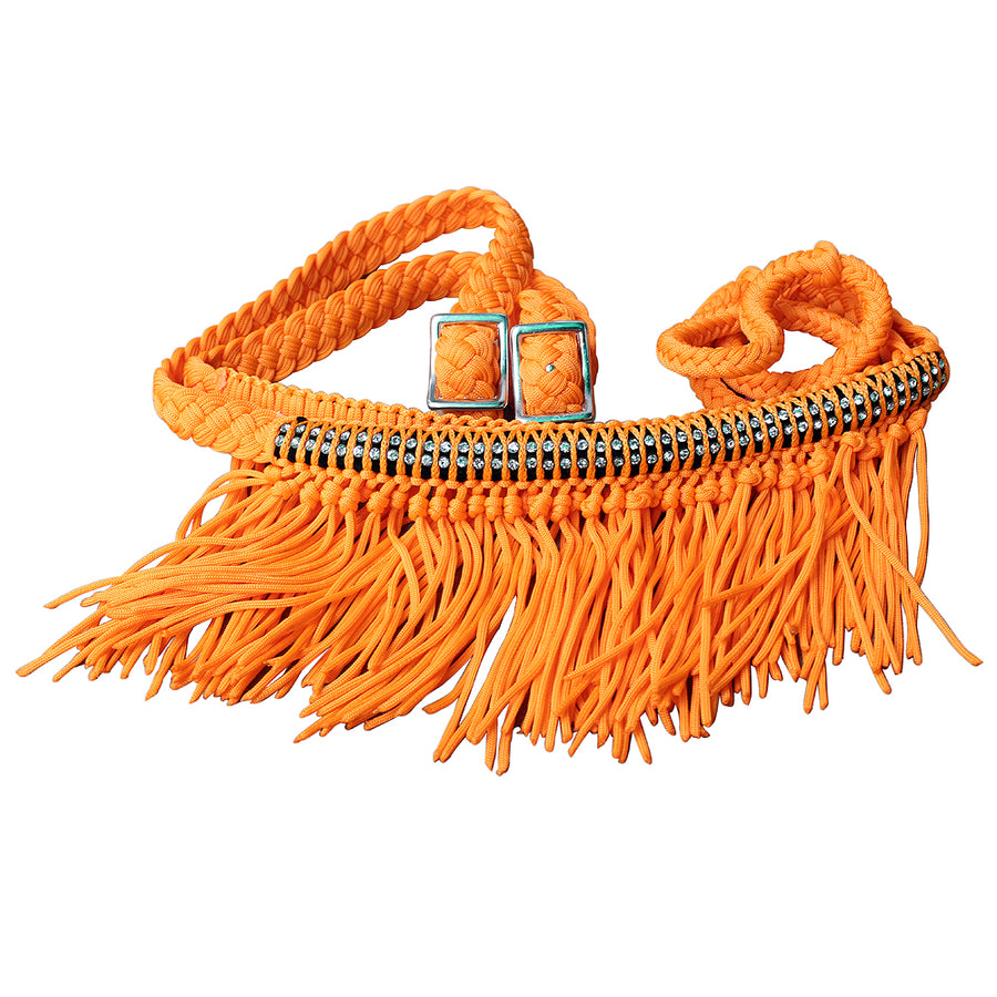Orange braided nylon belt with fringe and metal buckle - Uhorse