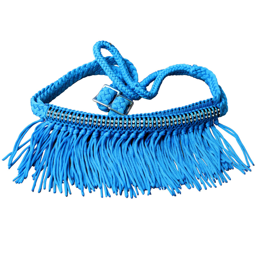 Blue nylon breast collar with fringe and metal studs - Uhorse