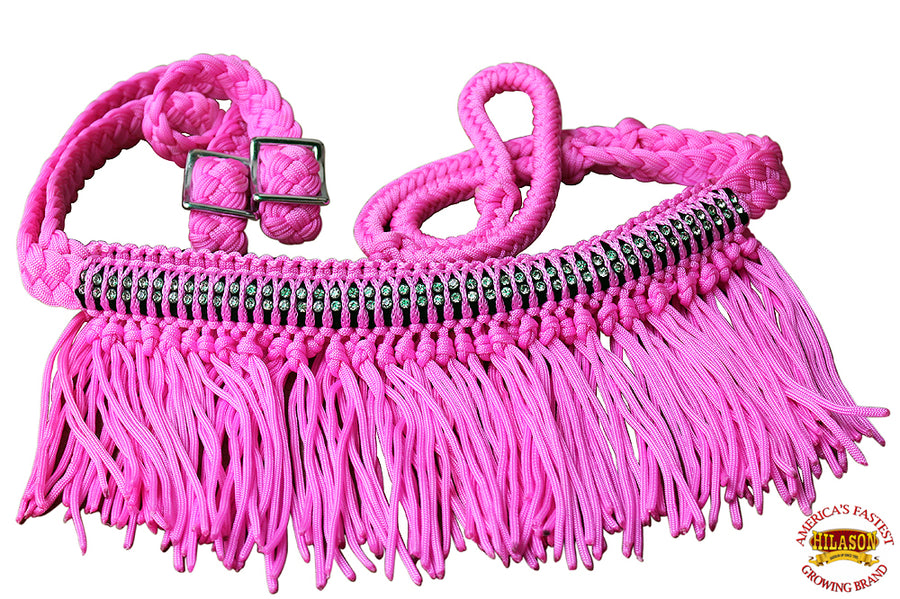 HILASON Braided Barrel Horse Racing Reins 1” x 8ft Crystal Center Band Fringes