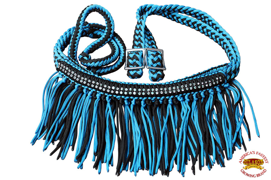 HILASON Braided Barrel Horse Racing Reins 1” x 8ft Crystal Center Band Fringes