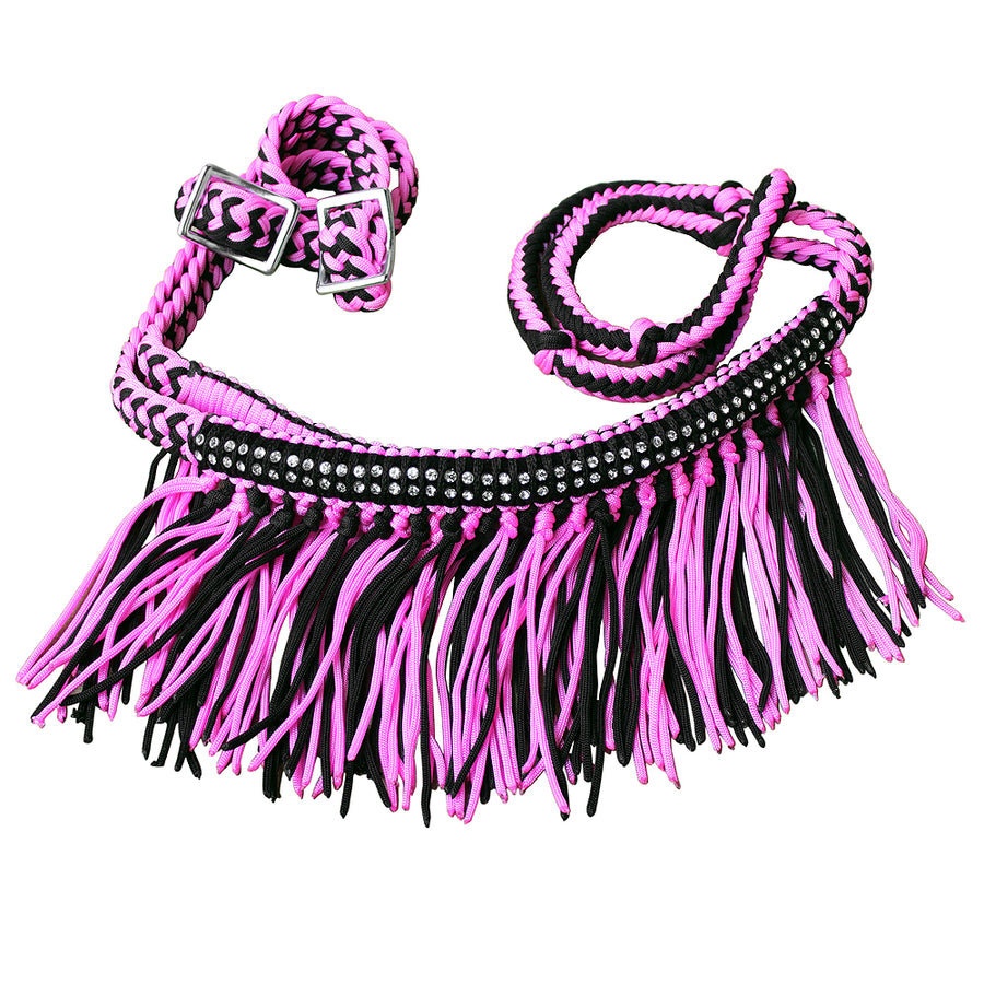Pink and black nylon halter with fringe and studs - Uhorse