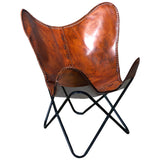 Genuine Leather Butterfly Chair Folding Lounge Modern Sling Accent Seat - Uhorse