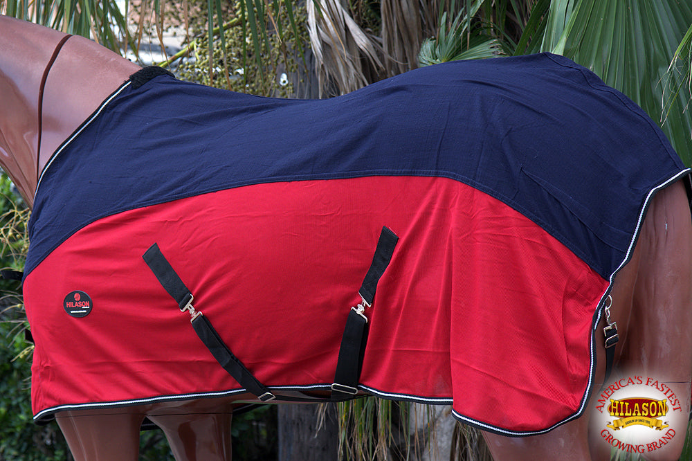 HILASON Durable Poly Turnout Sheet For Horses Navy Blue & Red