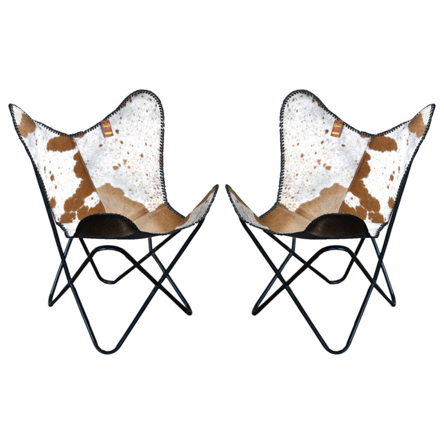 Genuine Leather Butterfly Chair Folding Lounge Modern Sling Accent Seat - Uhorse