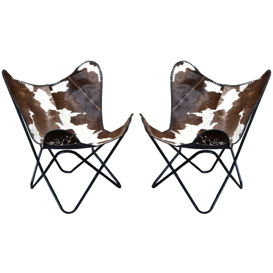 Pair of cowhide butterfly chairs with black metal frames - Uhorse