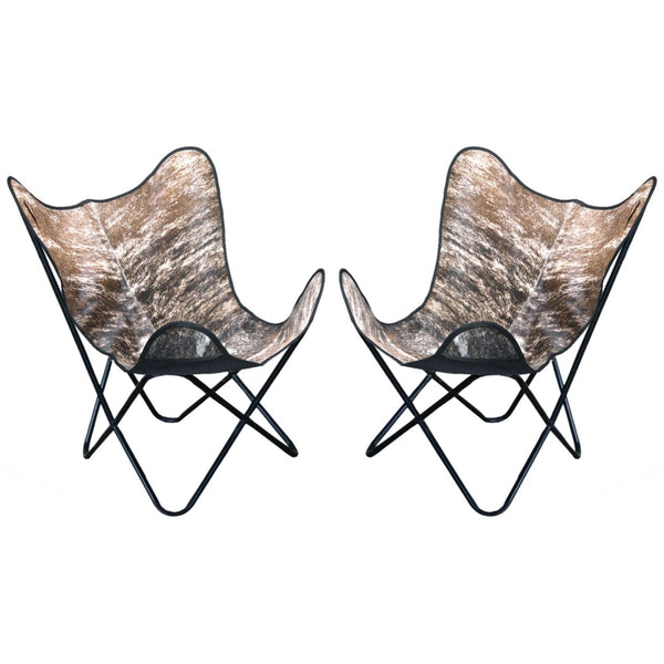 Butterfly chairs with cowhide seats and black metal frames - Uhorse