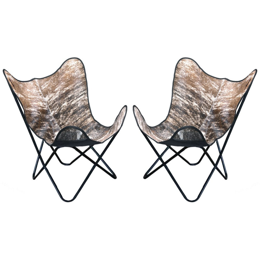 Butterfly chairs with cowhide seats and black metal frames - Uhorse