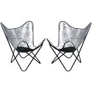 HILASON Genuine Leather Butterfly Chair Folding Lounge Modern Sling Accent Seat