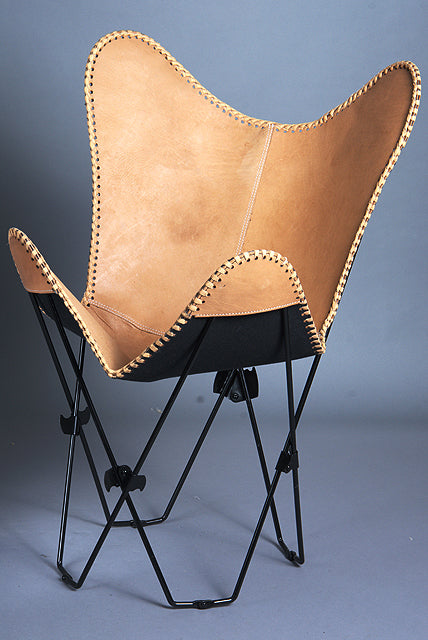 Genuine Leather Butterfly Chair Folding Lounge Modern Sling Accent Seat
