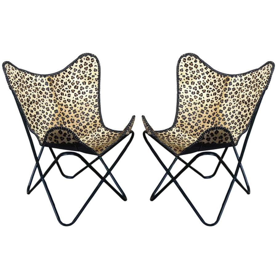 Pair of leopard print butterfly chairs with black metal frames - Uhorse