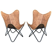 HILASON Genuine Leather Butterfly Chair Folding Lounge Modern Sling Accent Seat