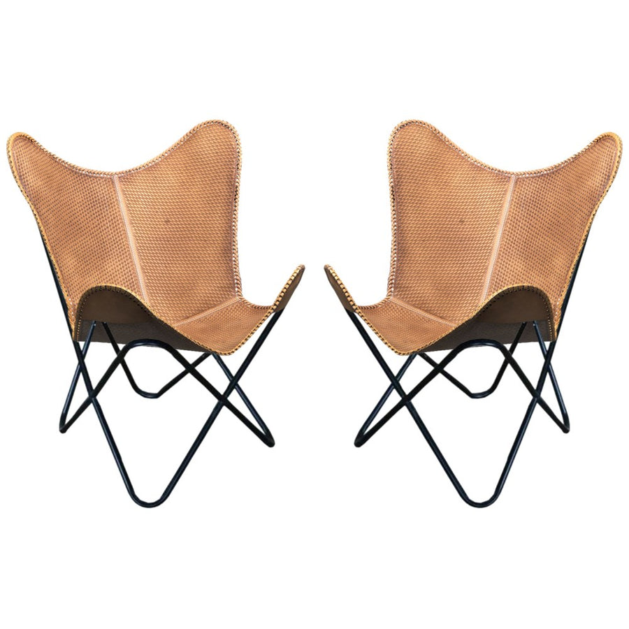 Genuine Leather Butterfly Chair Folding Lounge Modern Sling Accent Seat - Uhorse