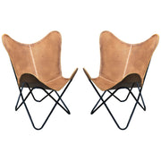 HILASON Genuine Leather Butterfly Chair Folding Lounge Modern Sling Accent Seat
