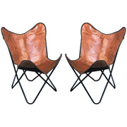 HILASON Genuine Leather Butterfly Chair Folding Lounge Modern Sling Accent Seat