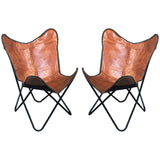 Genuine Leather Butterfly Chair Folding Lounge Modern Sling Accent Seat