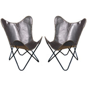 HILASON Genuine Leather Butterfly Chair Folding Lounge Modern Sling Accent Seat | Chair
