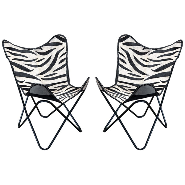 Zebra print butterfly camping chairs pair - Uhorse