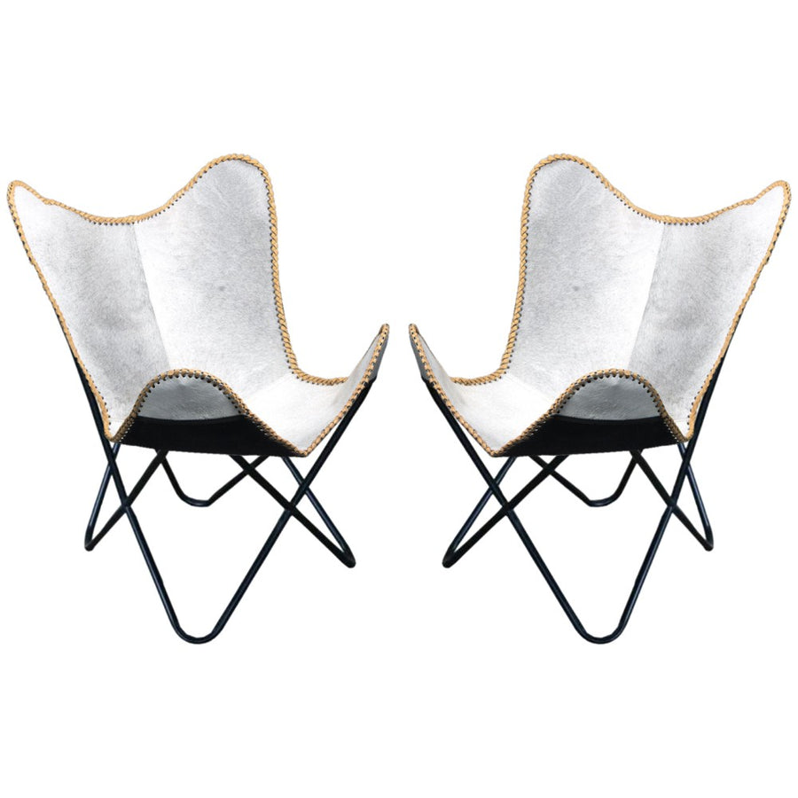 Genuine Leather Butterfly Chair Folding Lounge Modern Sling Accent Seat - Uhorse