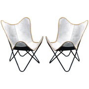 HILASON Genuine Leather Butterfly Chair Folding Lounge Modern Sling Accent Seat