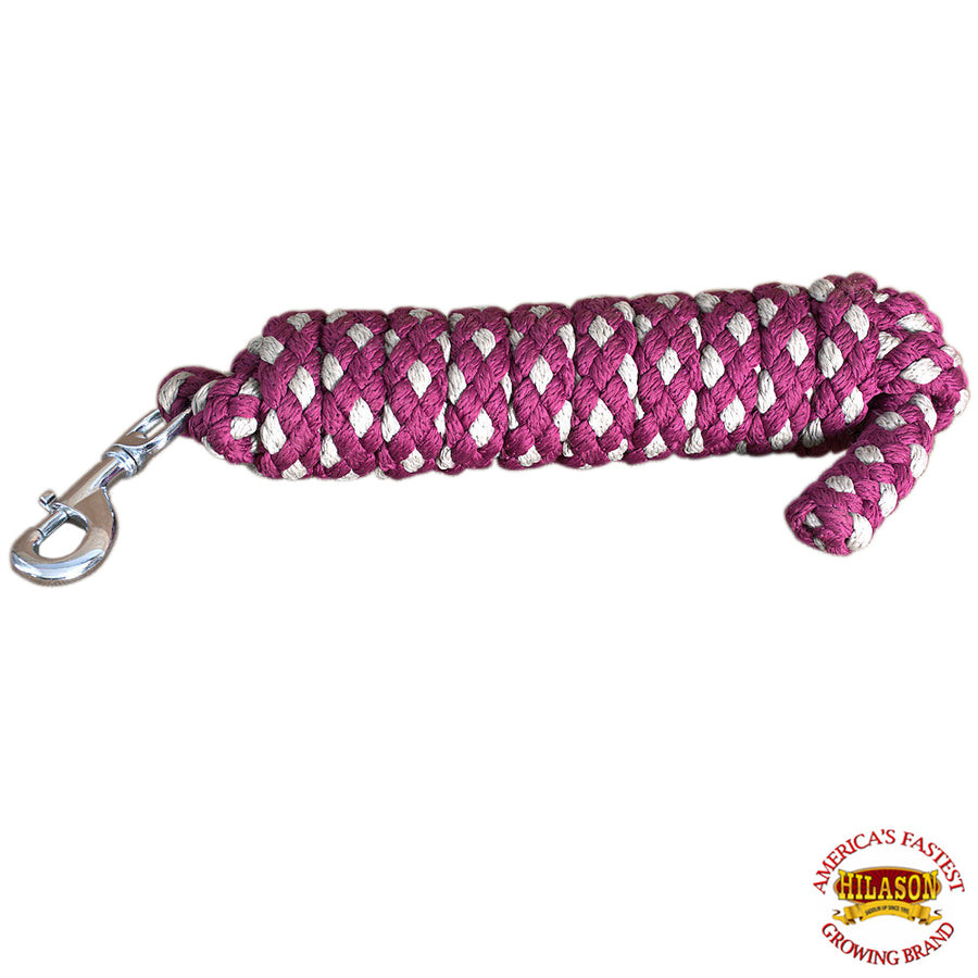 Horse Riding Poly Roping Lead Rope Maroon Gray 1/4X8 Ft Snaps Hilason - Uhorse
